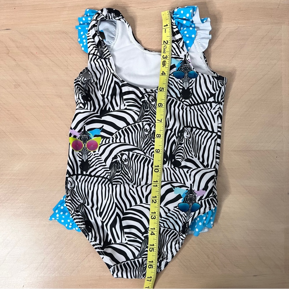 Millie Loves Lily Zebra Print Ruffle Trim Fun Colorful One Piece Swimsuit size 5 - Picture 5 of 7